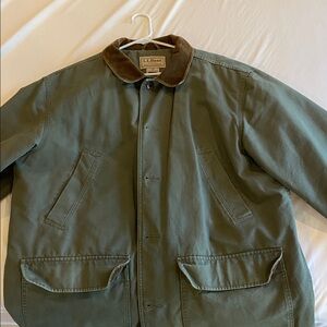L.L. Bean Olive Jacket with Chocolate Collar